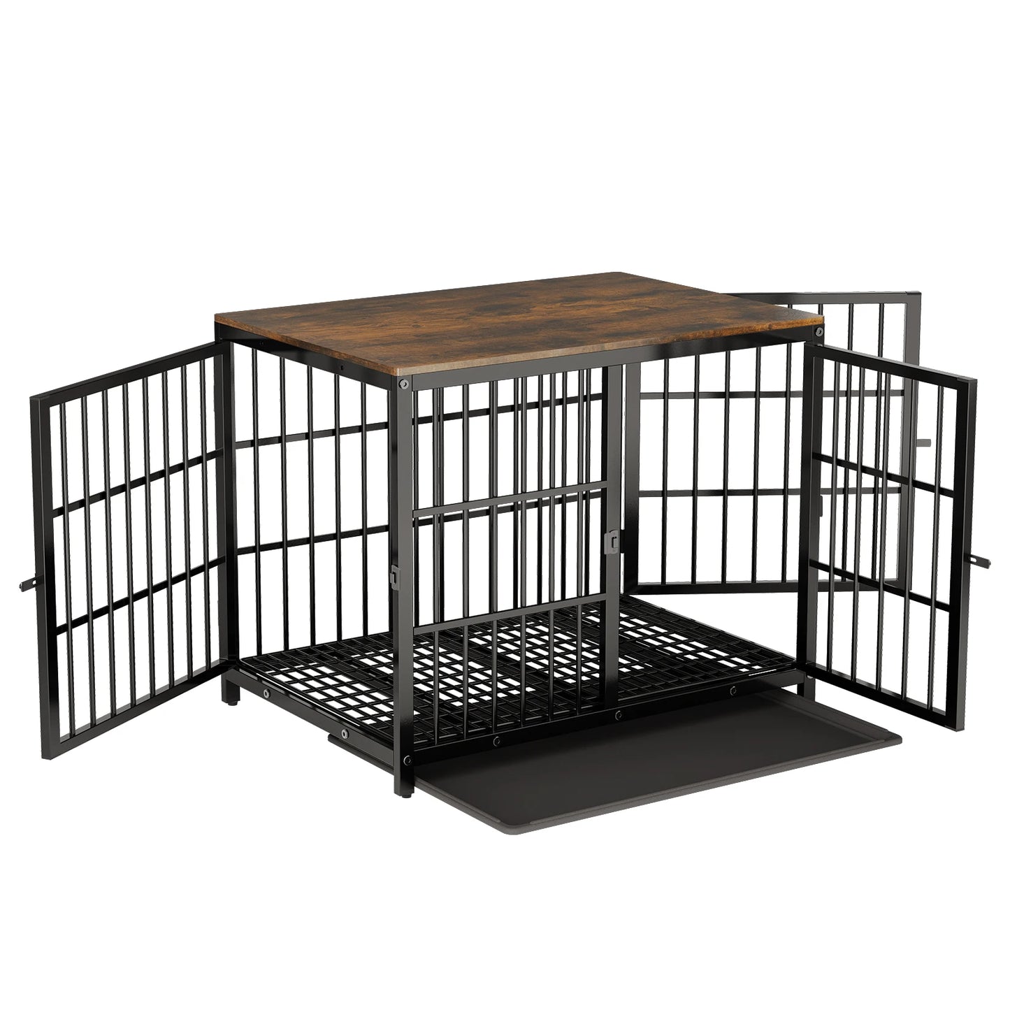 Bingopaw Wooden Dog Crate With Metal Frame And Removable Tray