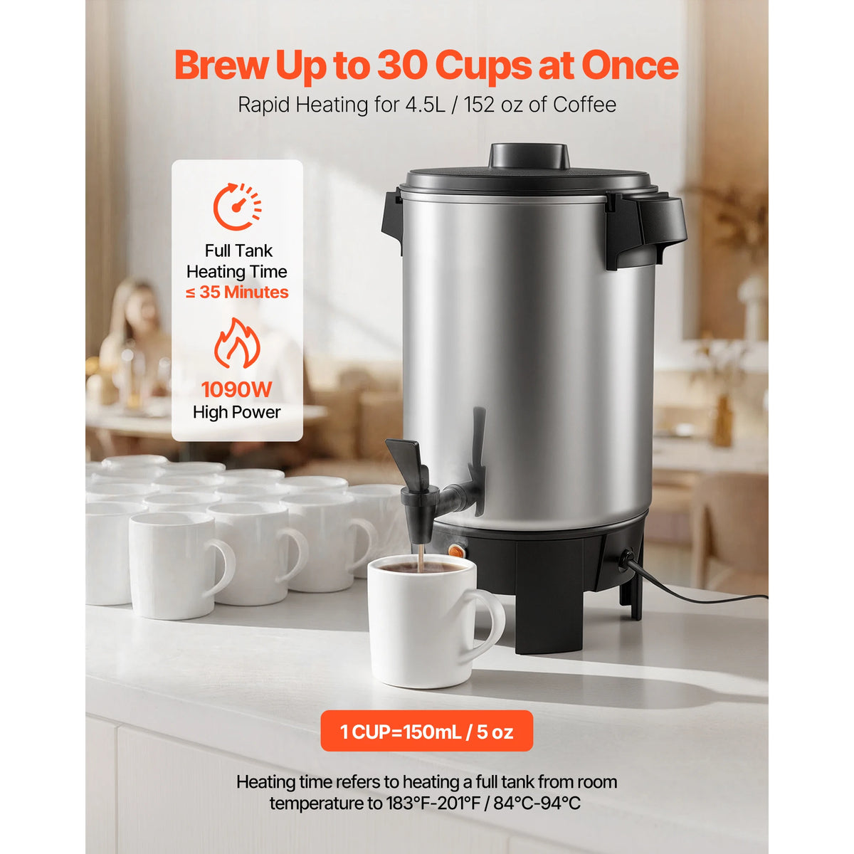 SucceBuy Commercial Coffee Urn Hot Beverage Dispenser With Dripless Faucet