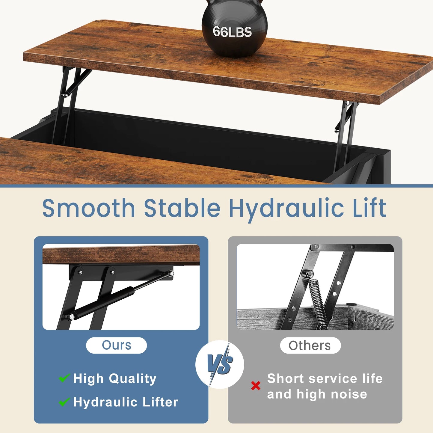 MCQ Lift Top Coffee Table With Adjustable Storage Shelf