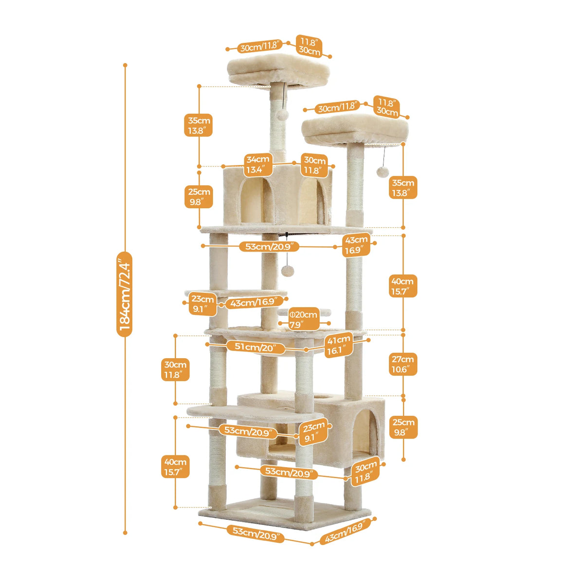 PEQULTI Multilevel Cat Tree Tower With Scratching Posts And Hammock