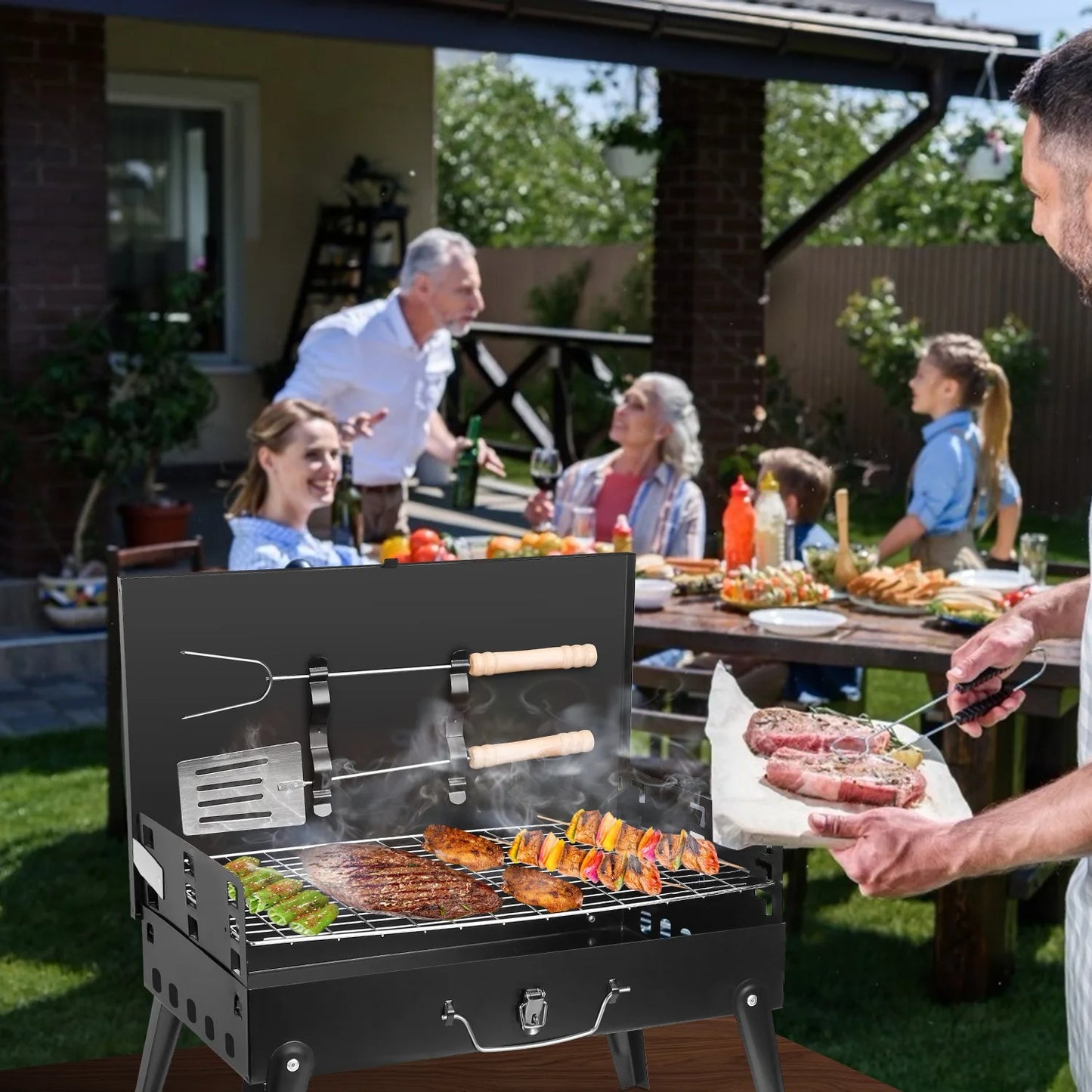 Portable Charcoal BBQ Grill Foldable Legs With 3 Level Height
