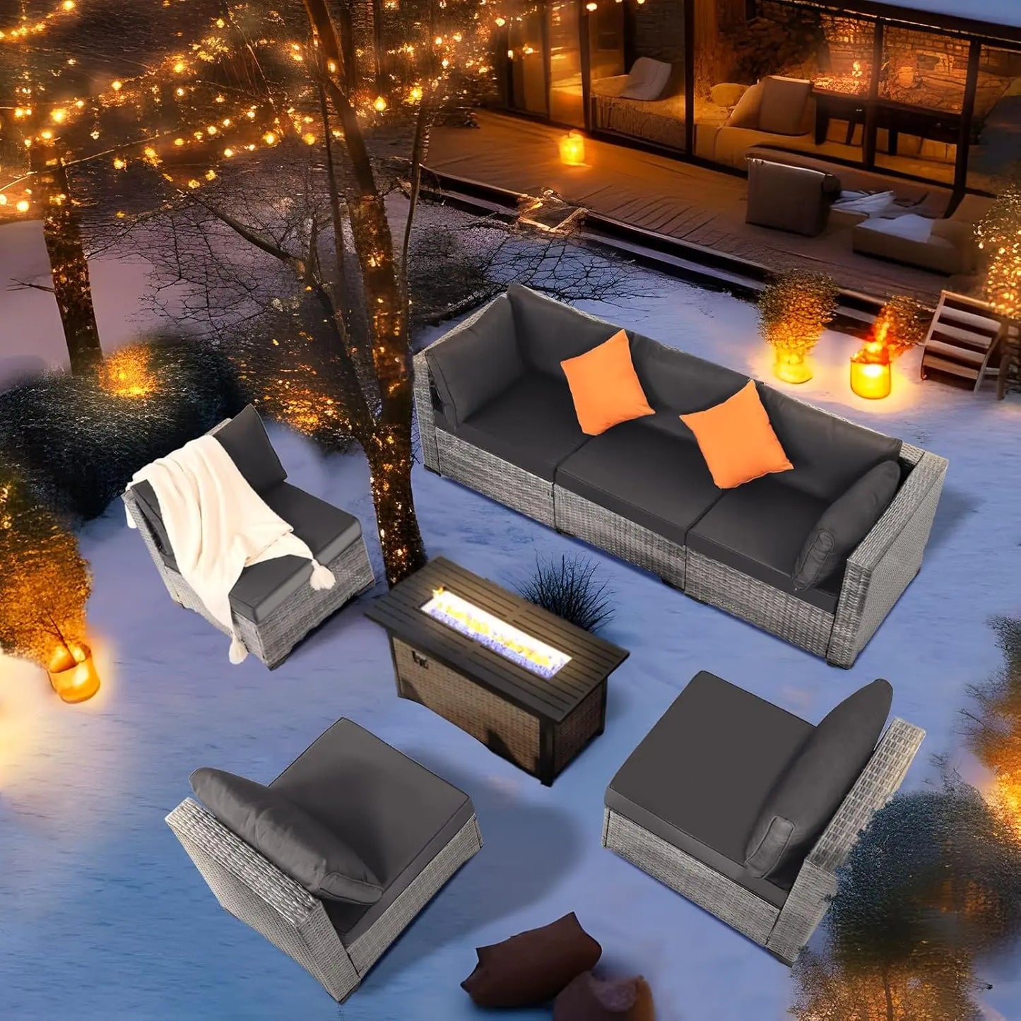 Seven Piece Outdoor Patio Wicker Sectional Rattan Sofa Set
