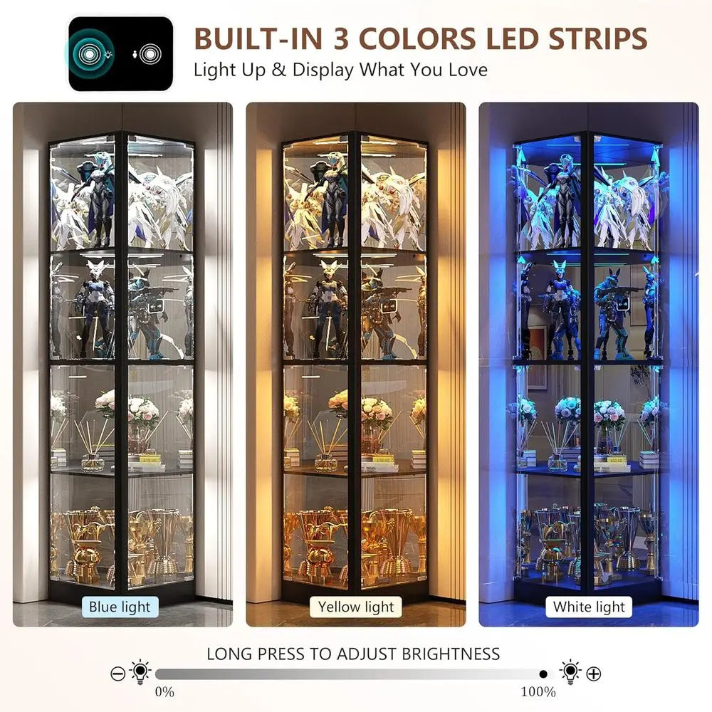LED Lit Glass Display Cabinet For Collectibles And Decorative Items