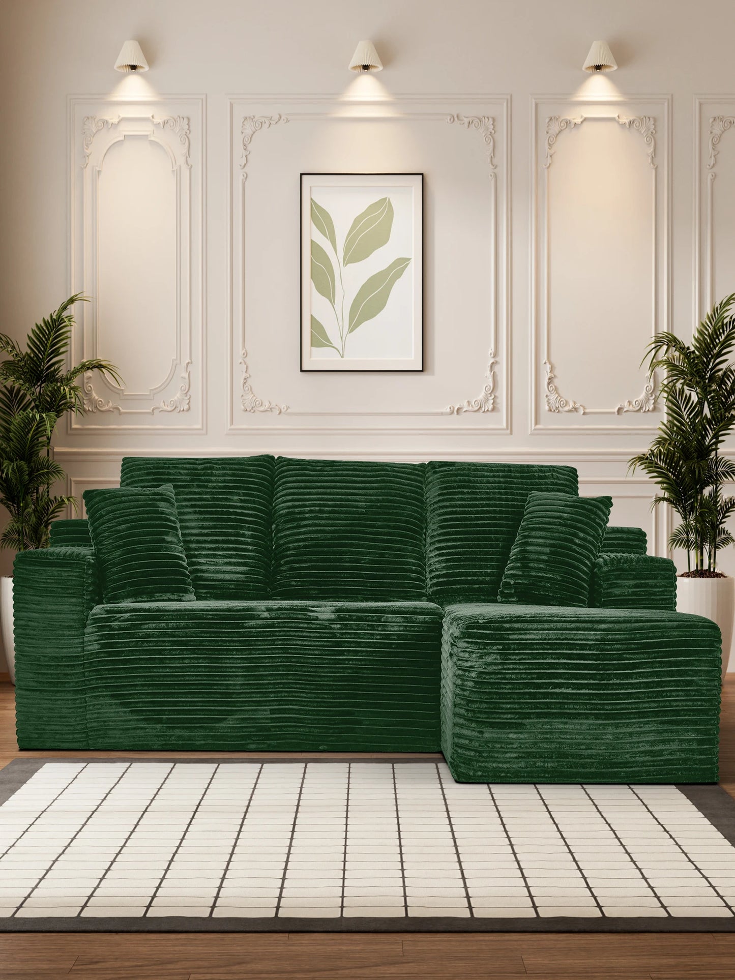 L-Shaped Corduroy Recliner Sofa With Chaise Deep Seat Modular Sectional
