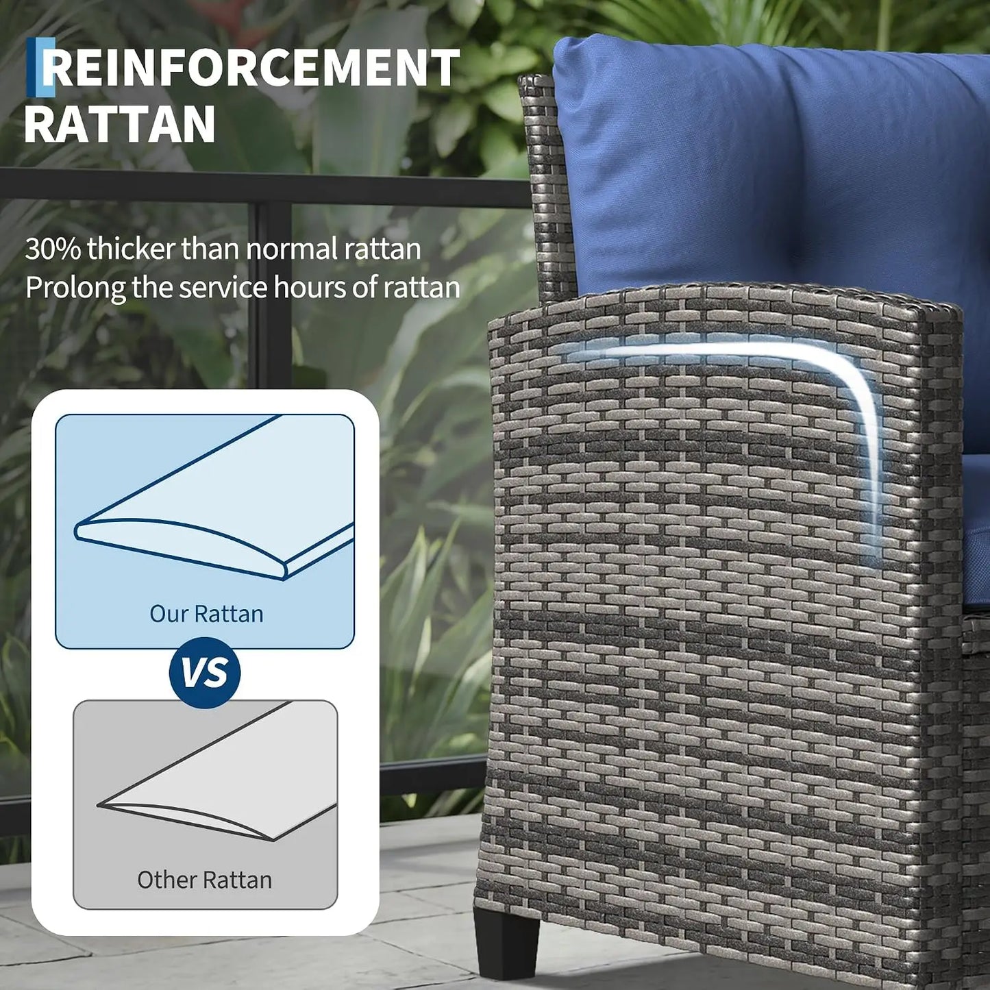 3 Pieces Office Furniture Set for Meeting Relaxation Interview Talking, Outdoor Wicker Rattan Chairs with Side Table, All-Weather Conversation Set with Cushions for Balcony, Porch, Backyard
