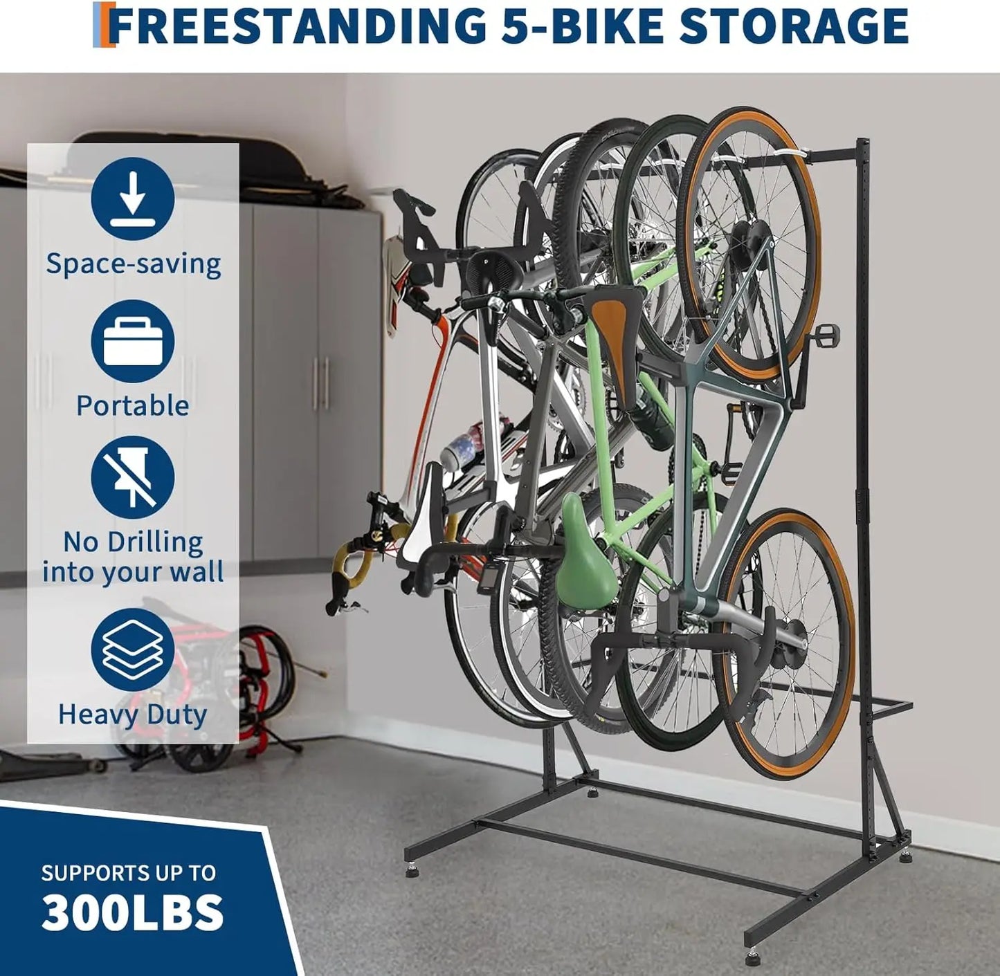 HiMISS Freestanding 5 Bike Garage Storage Rack, Vertical Stand
