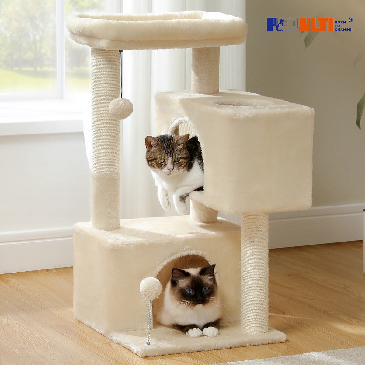 Multi-Level Cat Tree Tower with Sisal Scratching Posts Soft Padded Perch Large Cat Condo for Indoor Kitten Bed House Cat Toys