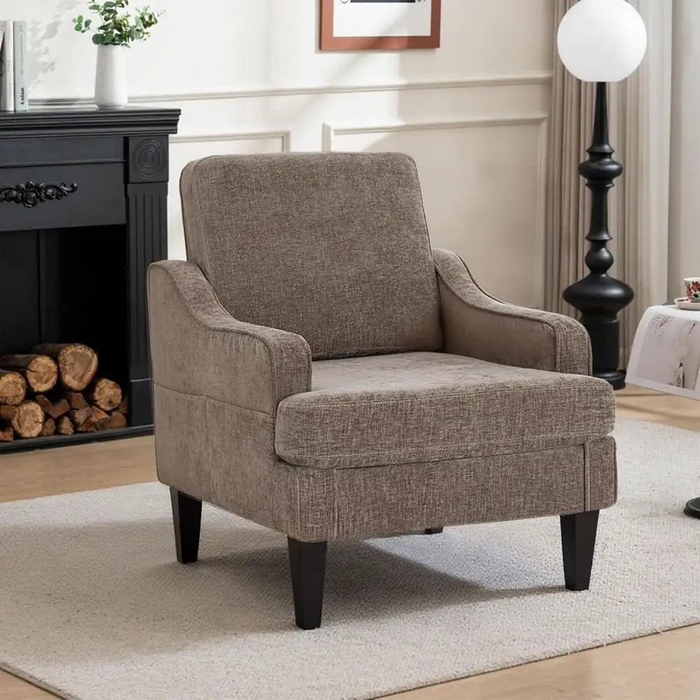Upholstered Chenille Accent Chair With Wood Frame for Living Room