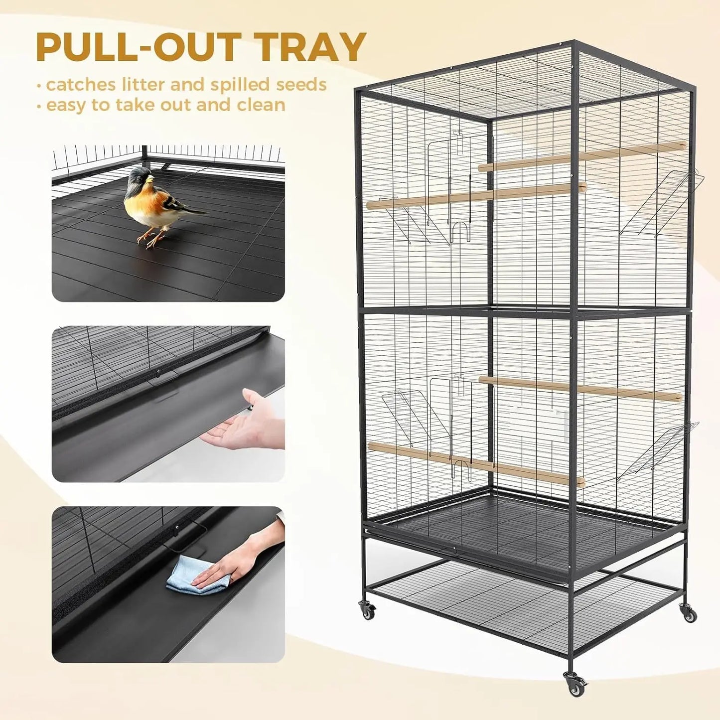 Studyset Parrot Parakeet Cage Wrought Iron Rolling Stand