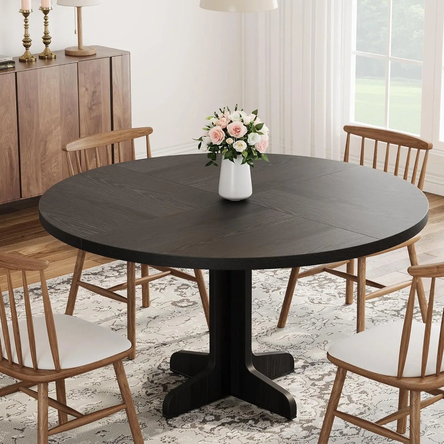 Studyset Round Dining Table for Four Farmhouse Kitchen
