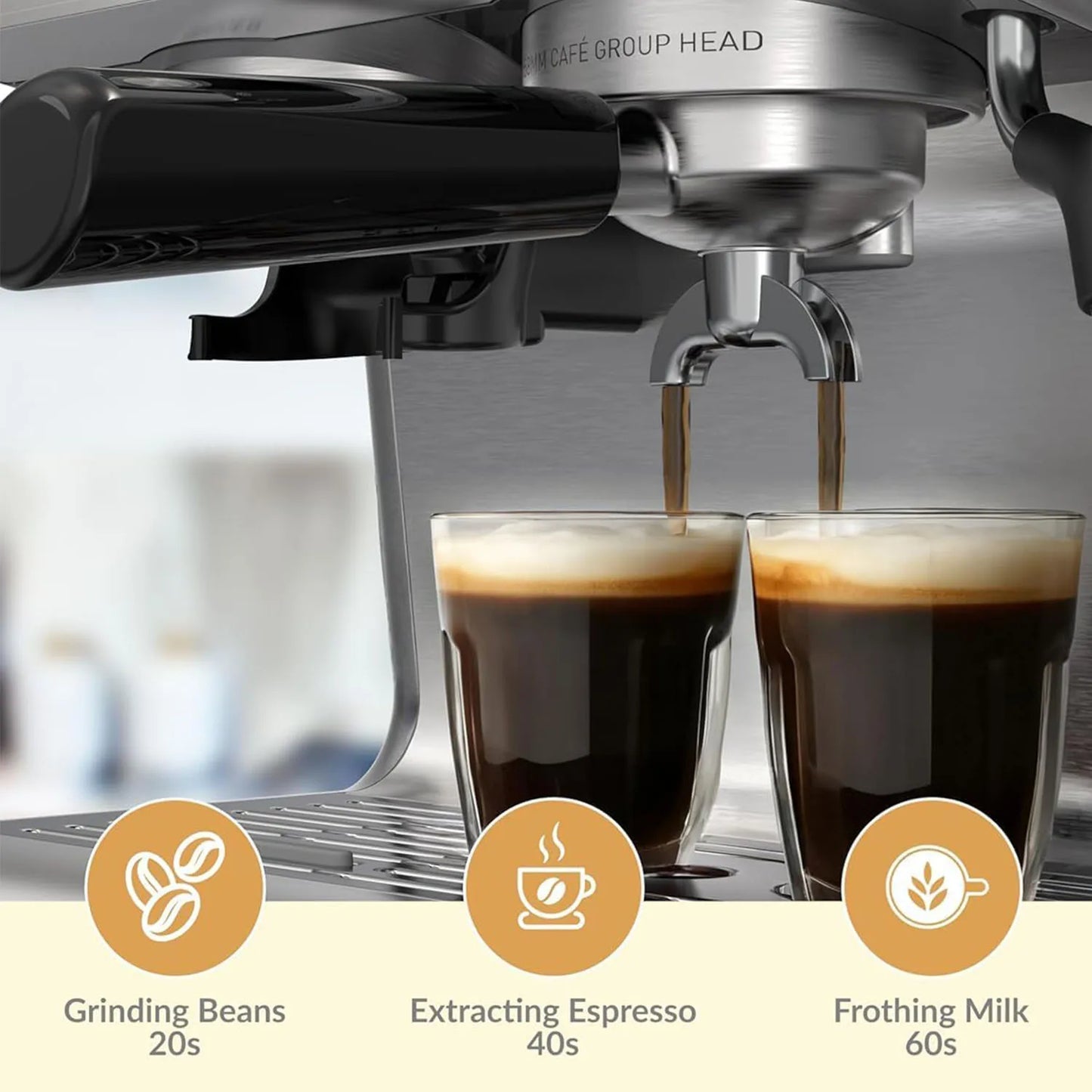 Acekool 20 Bar Espresso Machine 1450W With Built In Grinder