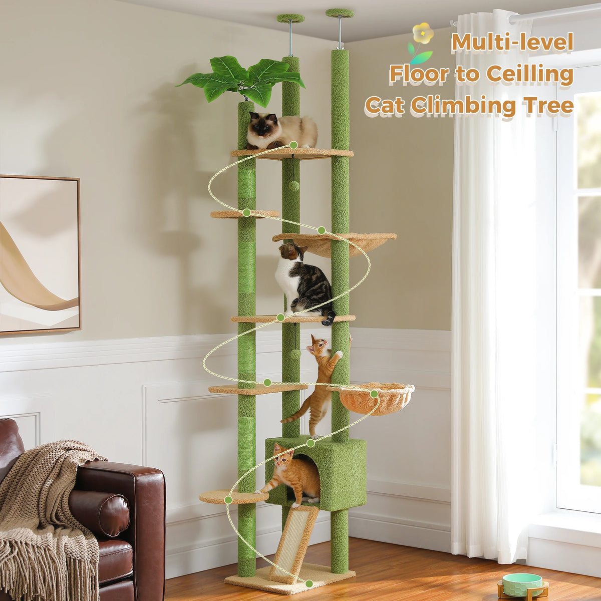 PETEPELA Cactus Cat Tree With Condo Hammock And Scratching Post