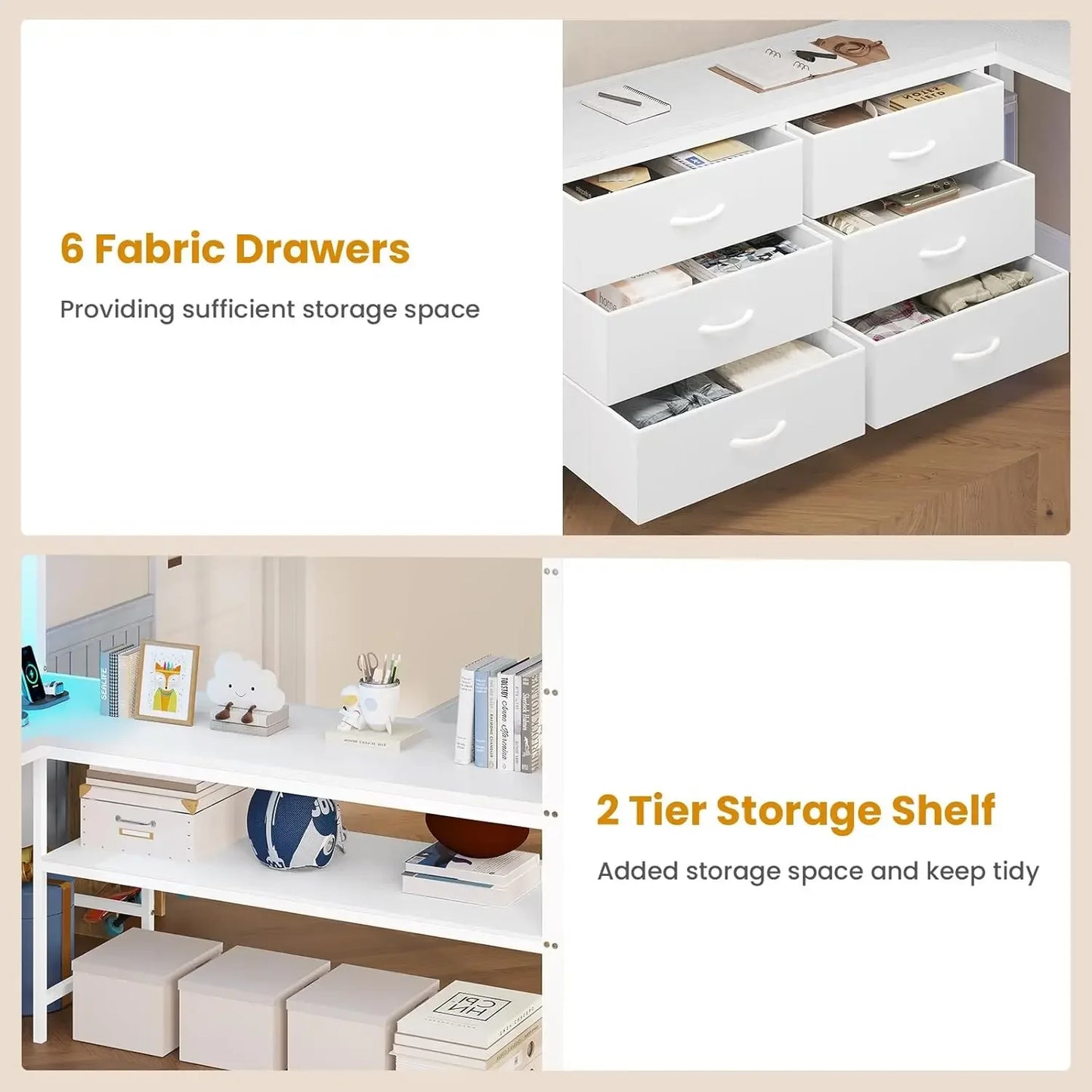Loft Bed Full Size With U Shaped Desk And StorageSpace