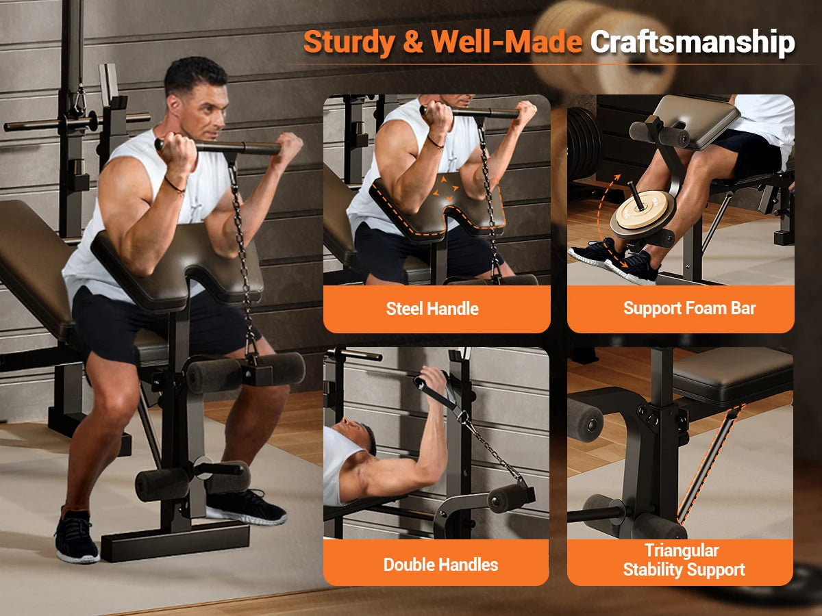 HiMISS Adjustable Weight Bench Set with Leg Developer and Preacher Pad