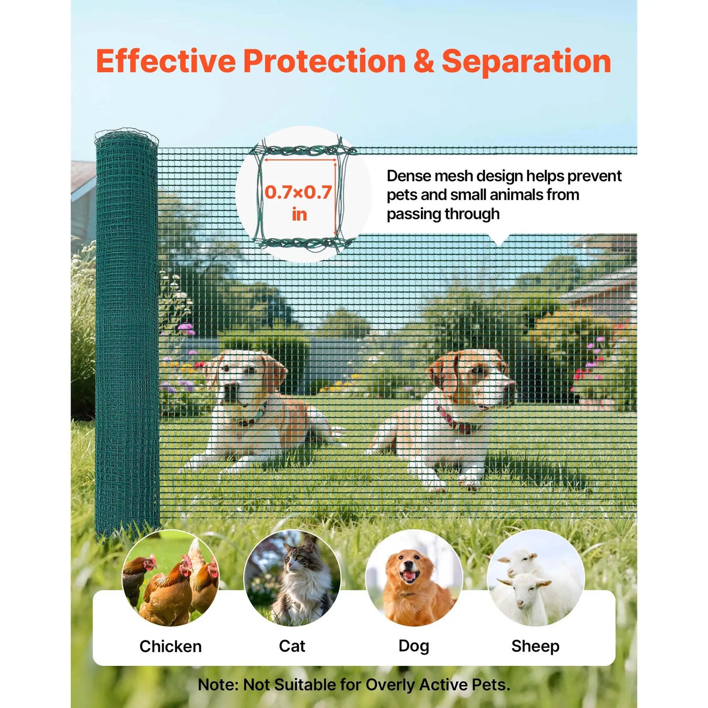 SucceBuy Temporary Fence with Posts Plastic Mesh Fencing with Double-Spike Stakes & Guy Ropes Temporary Dogs Fence Outdoor Yards