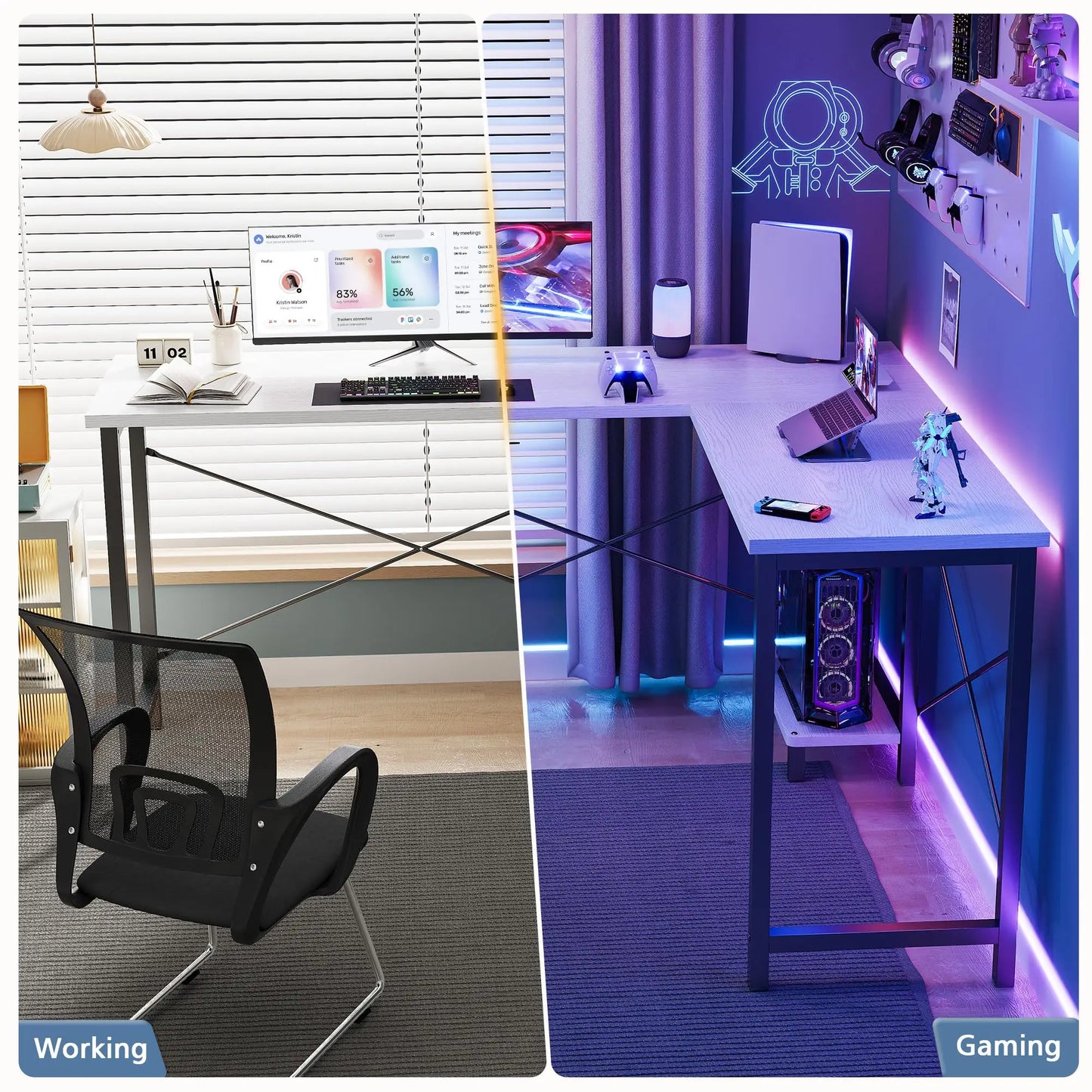 JHK 50 Inch L Shaped Desk Computer Gaming Desks Corner Office Table with CPU Shelf for Home Study Writing Work Station for Office