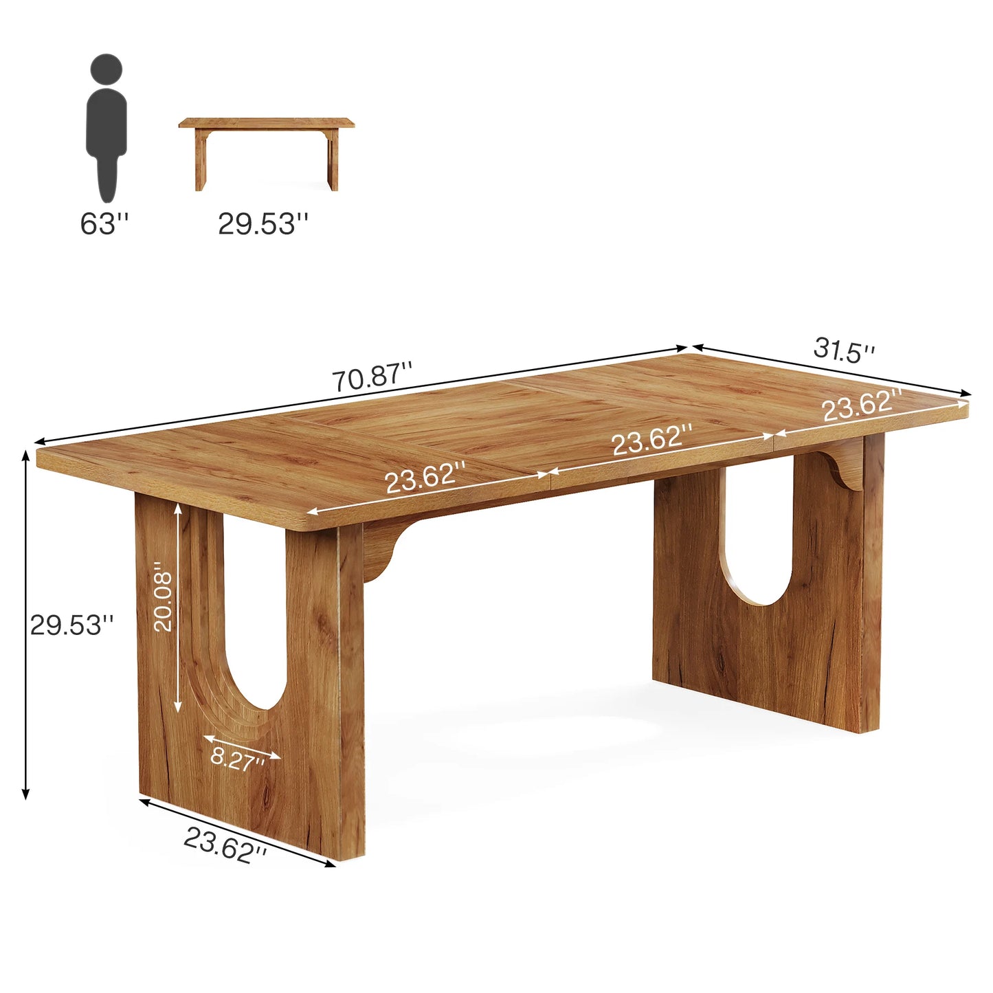 LITTLE TREE Modern Dining Table for 6 to 8 People, 71" Large Kitchen Dining Table with Wood Pedestal Base