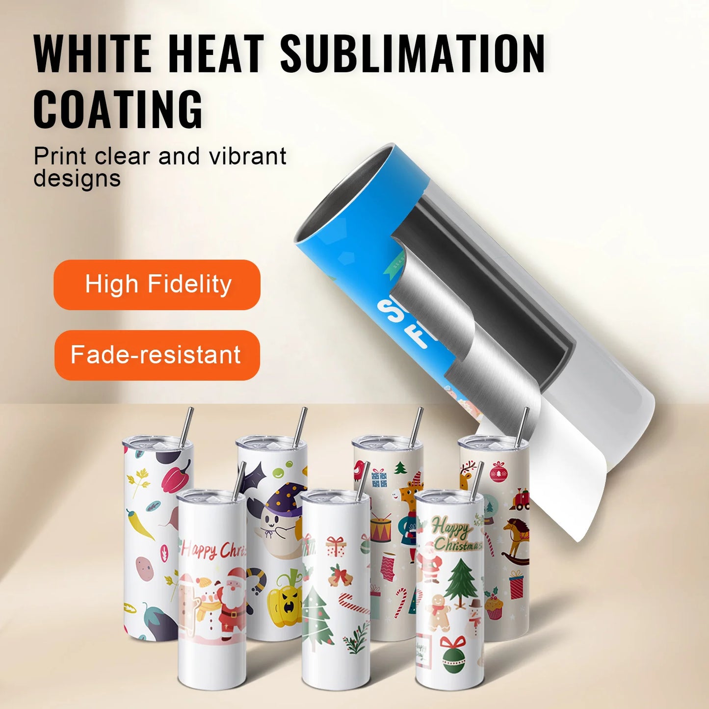 SucceBuy Straight Sublimation Tumblers Stainless Steel Double Wall Cups