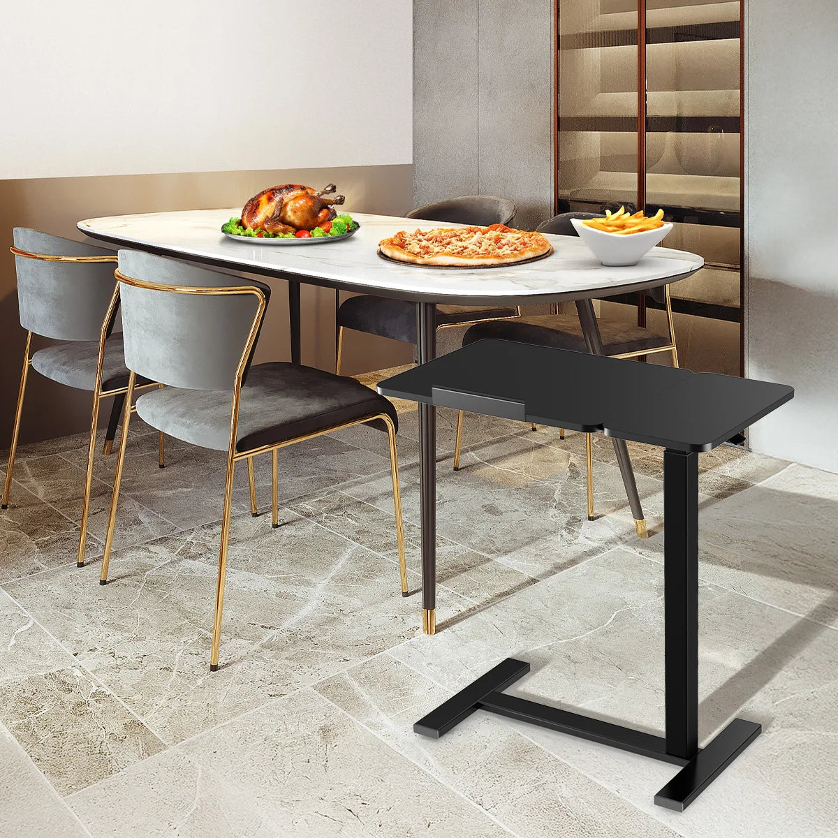 JHK Sofa Table with Hidden Wheels Overbed Bedside Adjustable Height Home Use Bed Table Laptop Mobile Standing Desk For Bedroom