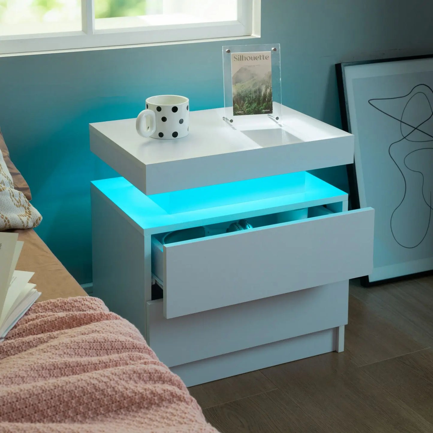 Cubehom Modern Minimalist Nightstand Set With LED Lights