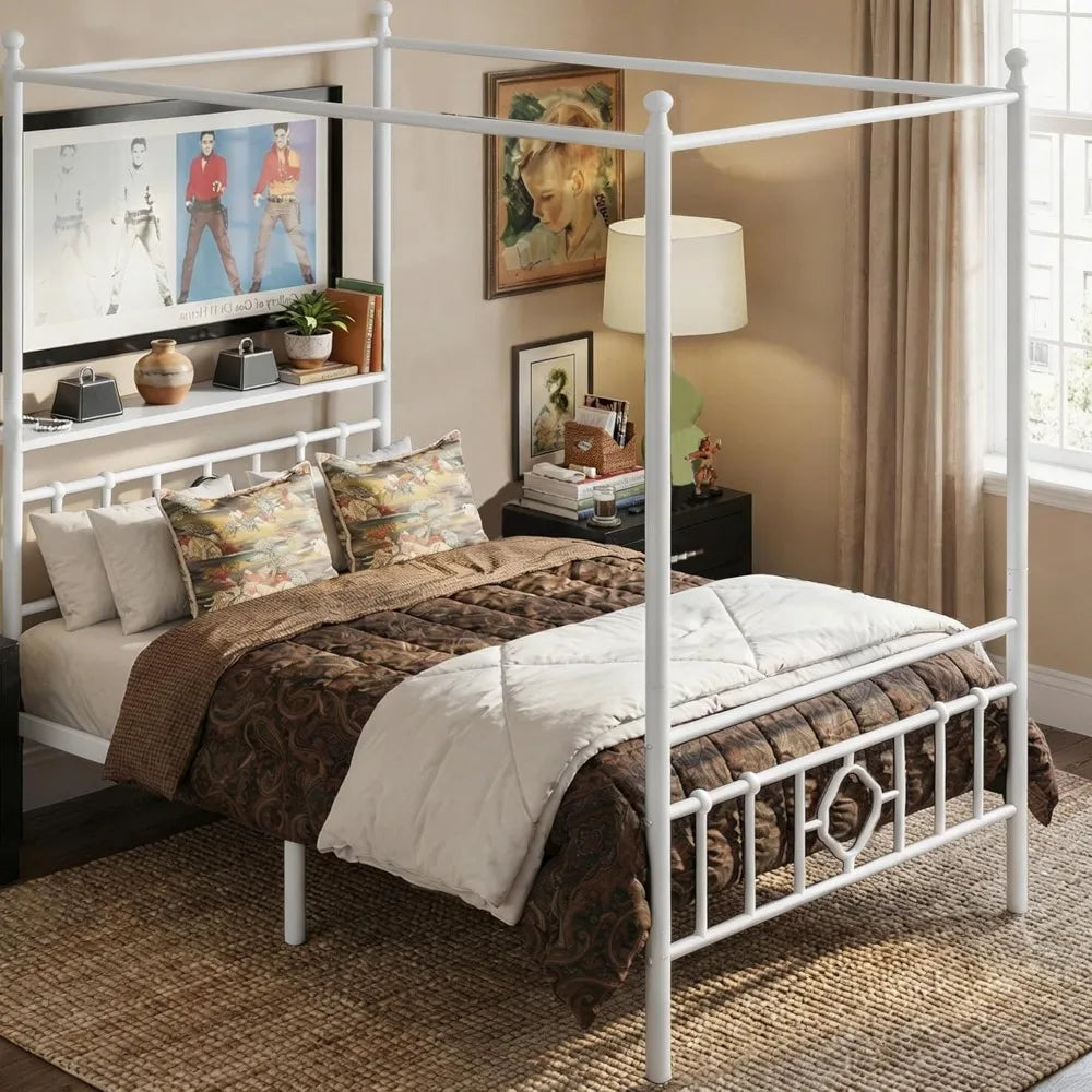 Bed Frame with Storage Headboard, Bed Frame with 4 Removable Posts, Sturdy Metal Platform with Under-Bed Storage Customized