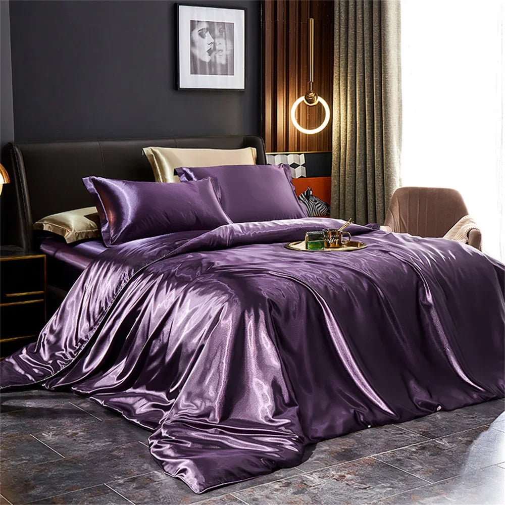 CARA CARLE Solid Silk Bedding Set With Duvet Cover Pillowcases