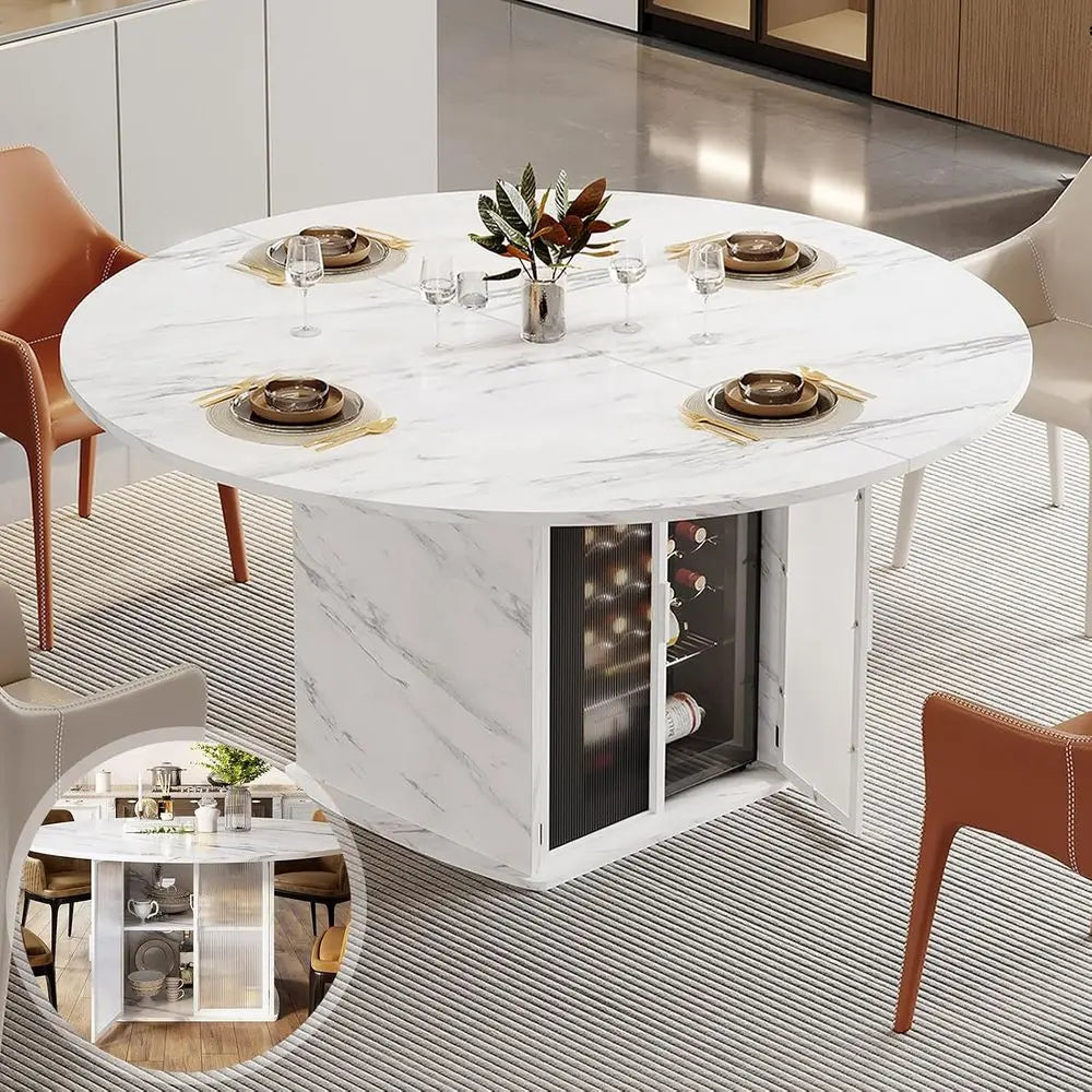 Modern Round Dining Table With Storage And Metal Frame