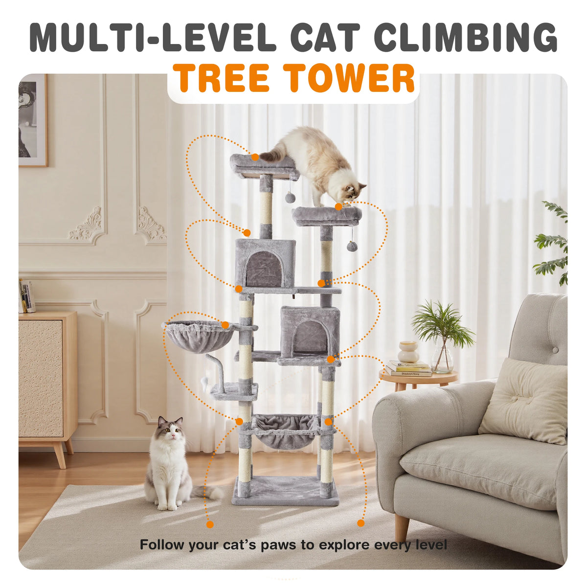 JHK Multi-Level Cat Tree With Scratching Posts And Pet House