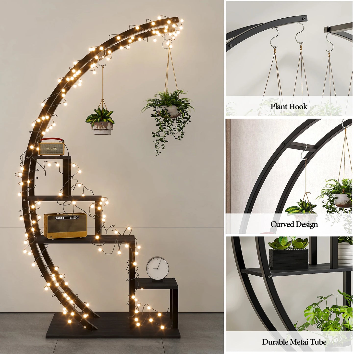 TWISTER.CK 5 Tier Half Moon Metal Plant Stand 2-Pack