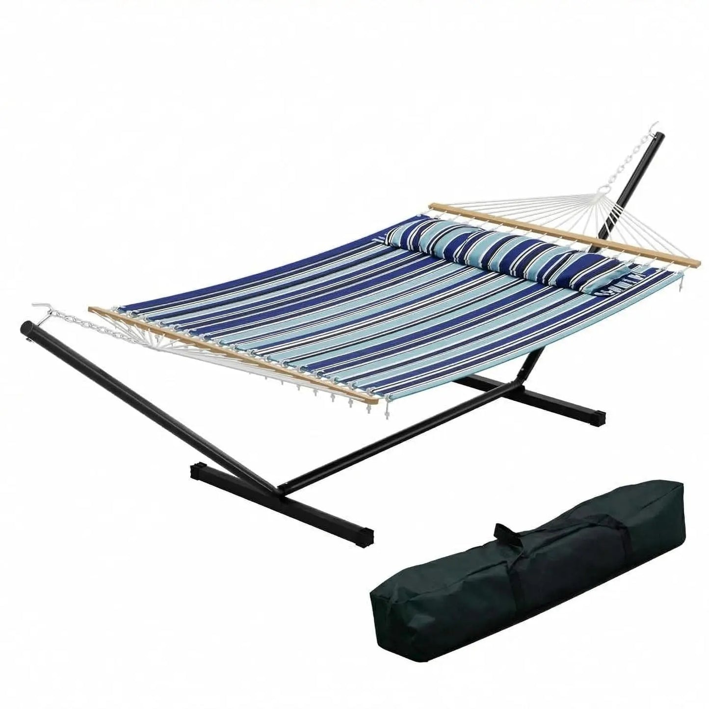 Heavy Duty Double Hammock With Stand Pillow 450lbs Capacity