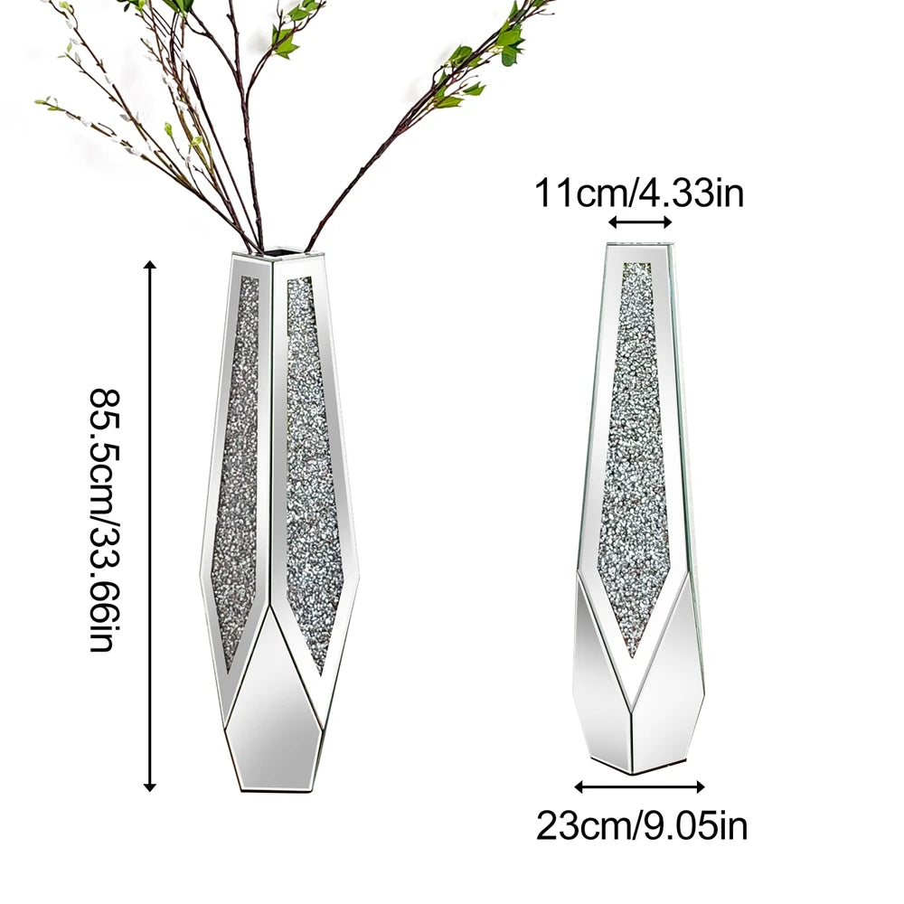 Decorative Crushed Diamond Mirrored Standing Floor Vase