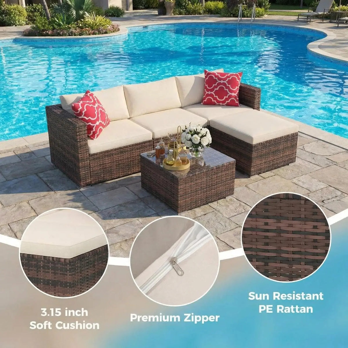 Premium All Weather Outdoor Sectional Patio Sofa Set With Table