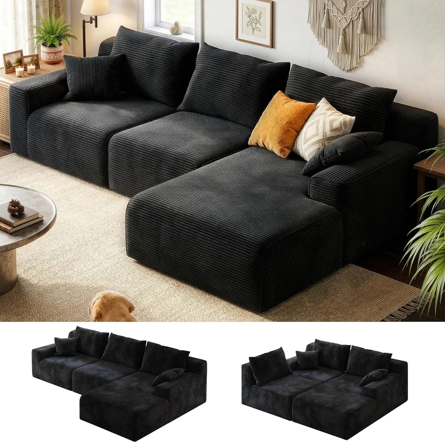 L-Shaped Modular Sectional Sofa With Oversized Cloud Chaise