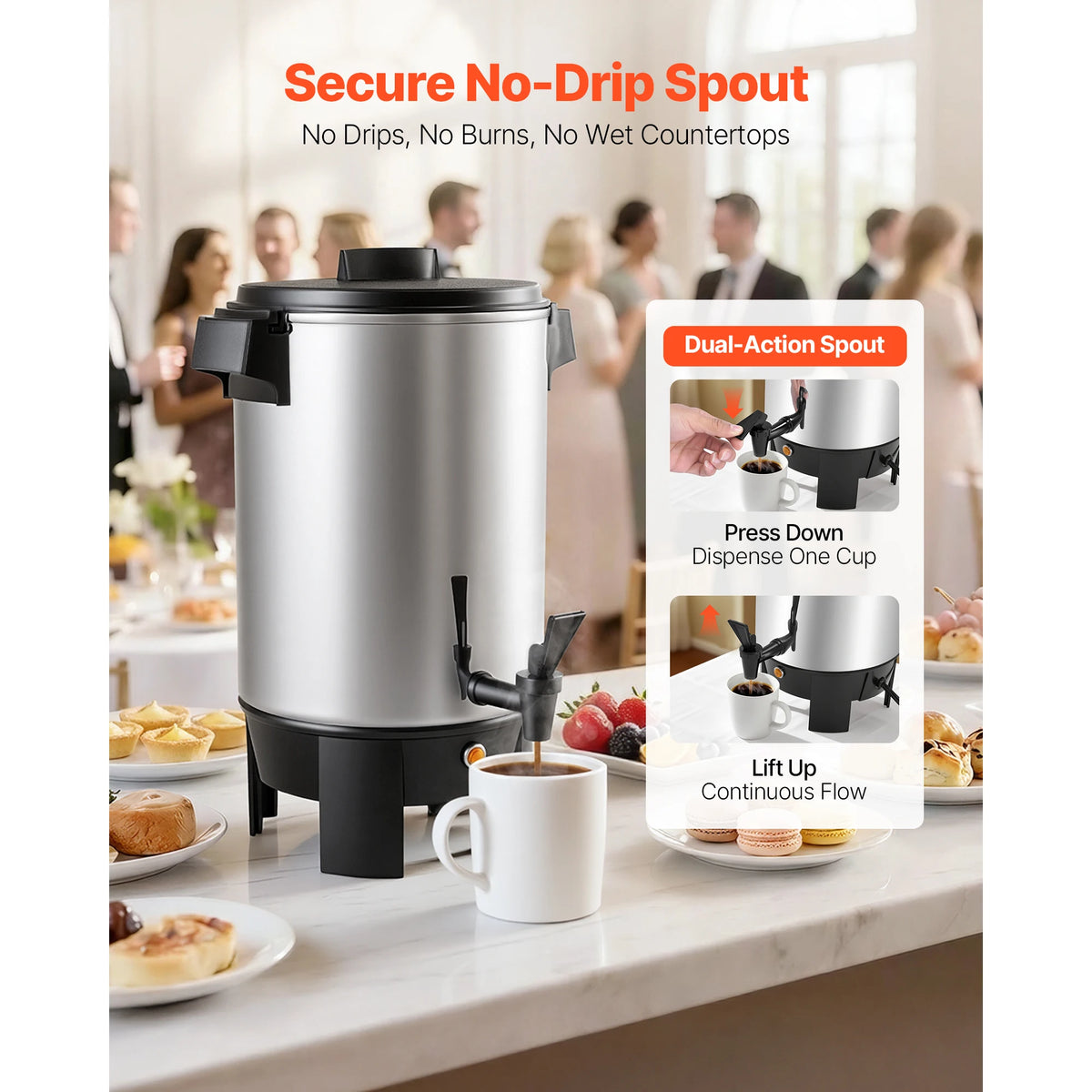 SucceBuy Commercial Coffee Urn Hot Beverage Dispenser With Dripless Faucet