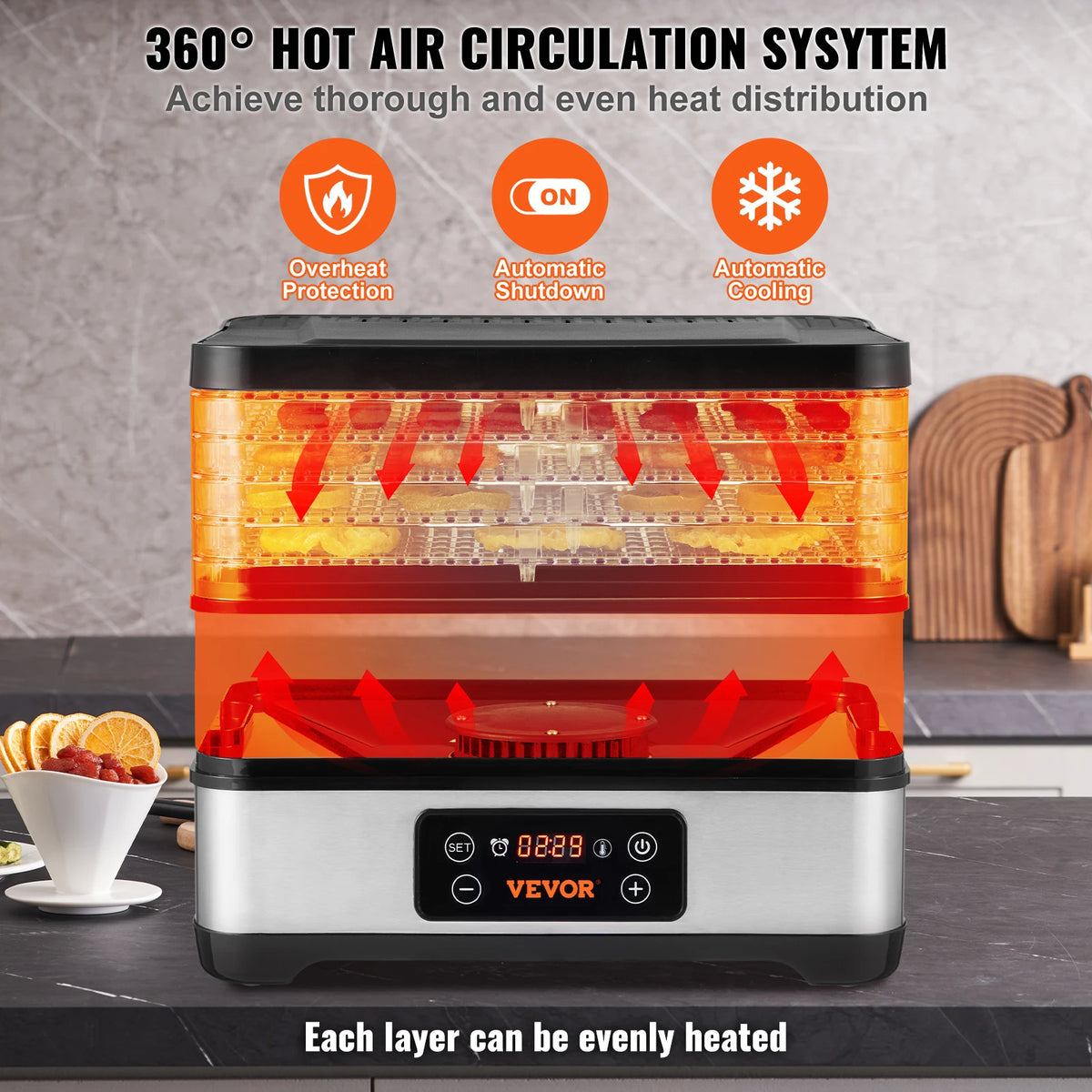 Vevor 5 Tray Food Dehydrator With Digital Temperature Controls