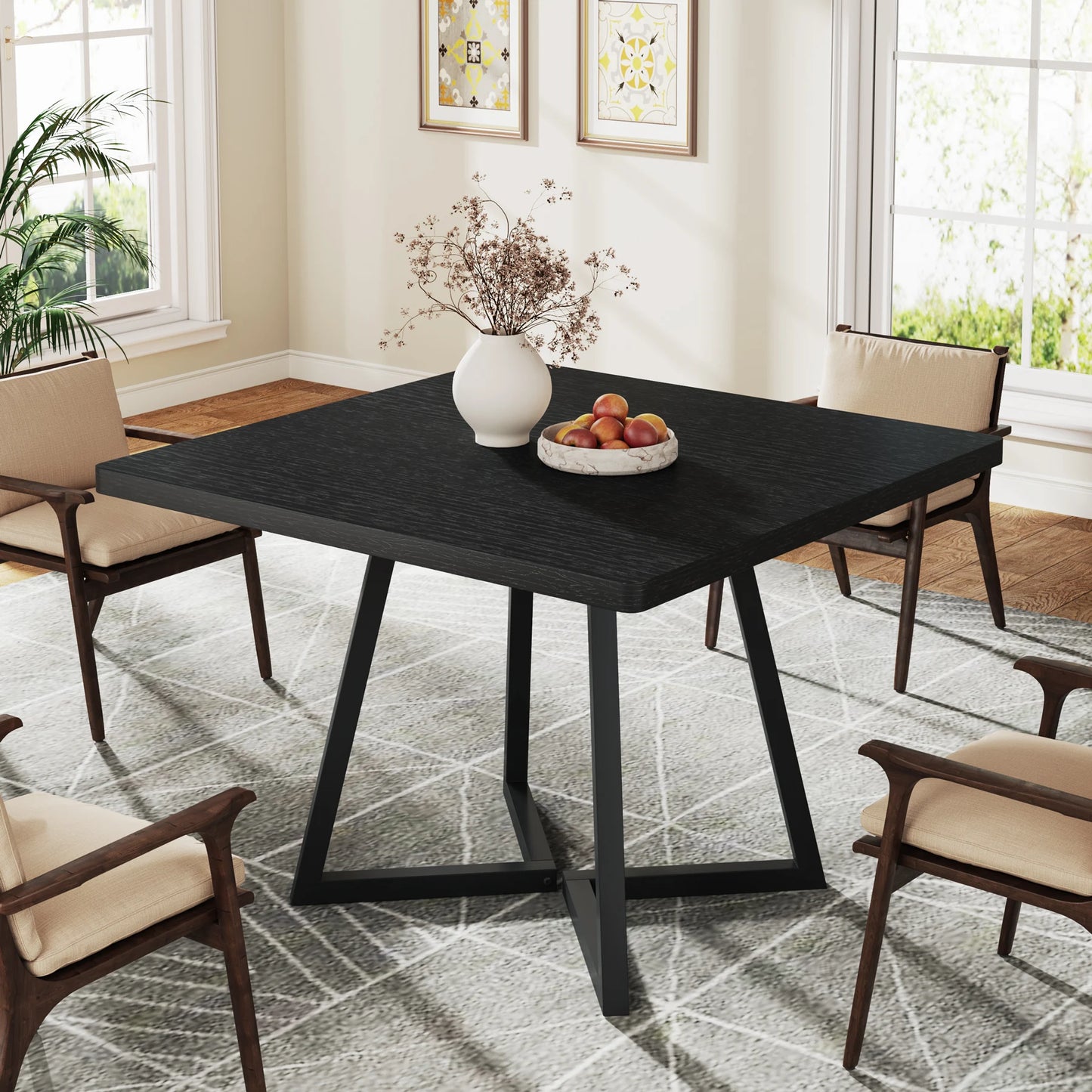 Tribesigns Square Dining Table For 4 Industrial Wood Kitchen Table