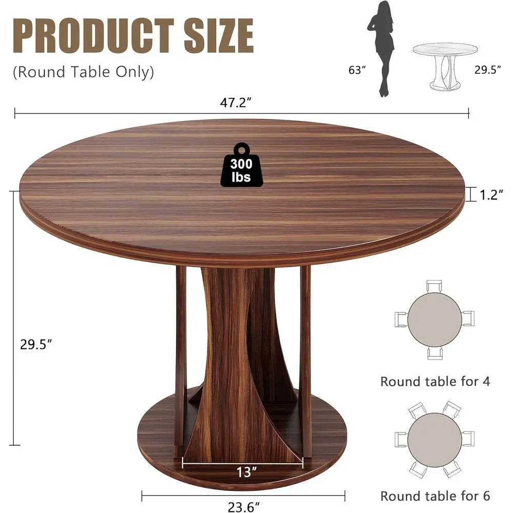 Modern Round Dining Table With Sturdy Double Arc Base