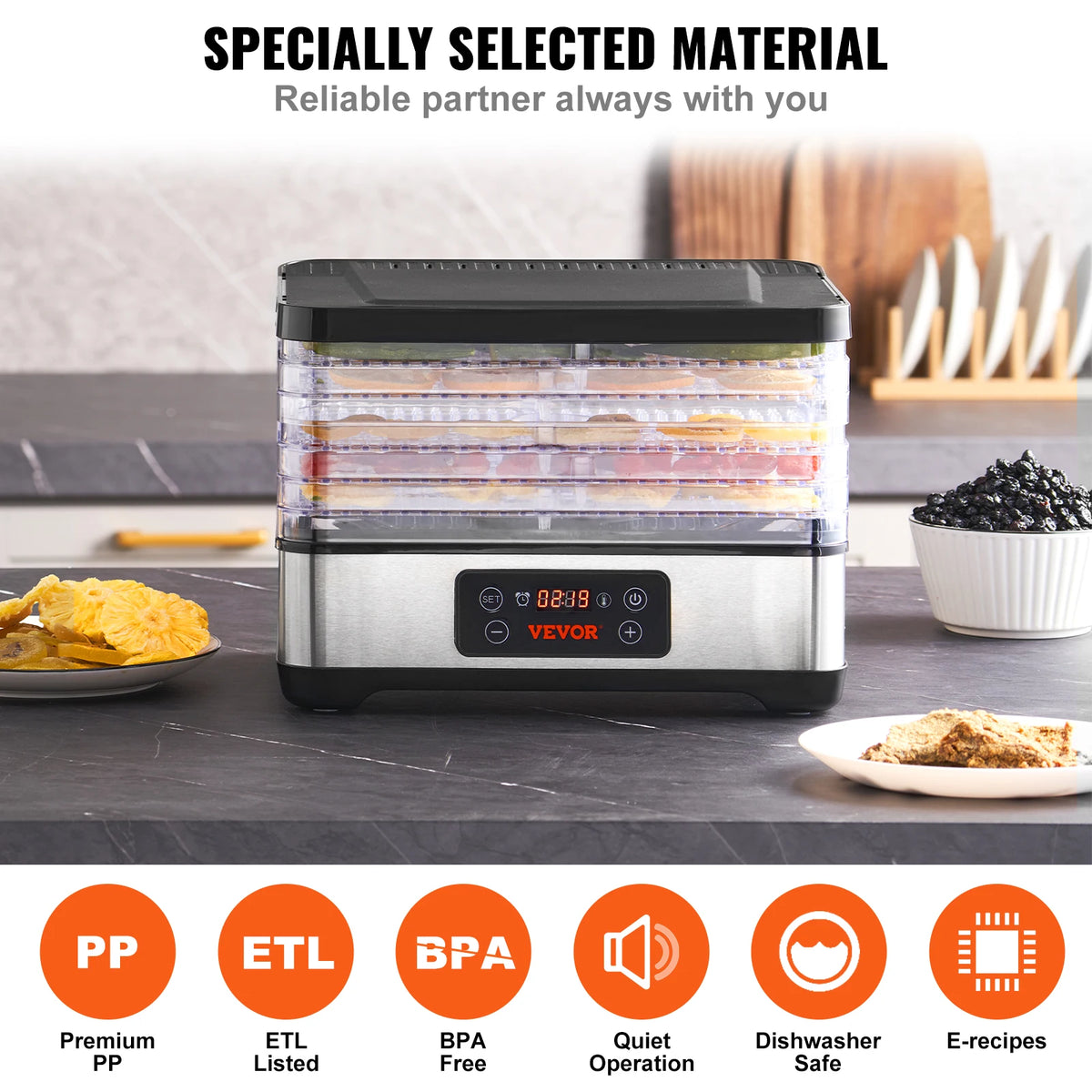 Vevor 5 Tray Food Dehydrator With Digital Temperature Controls