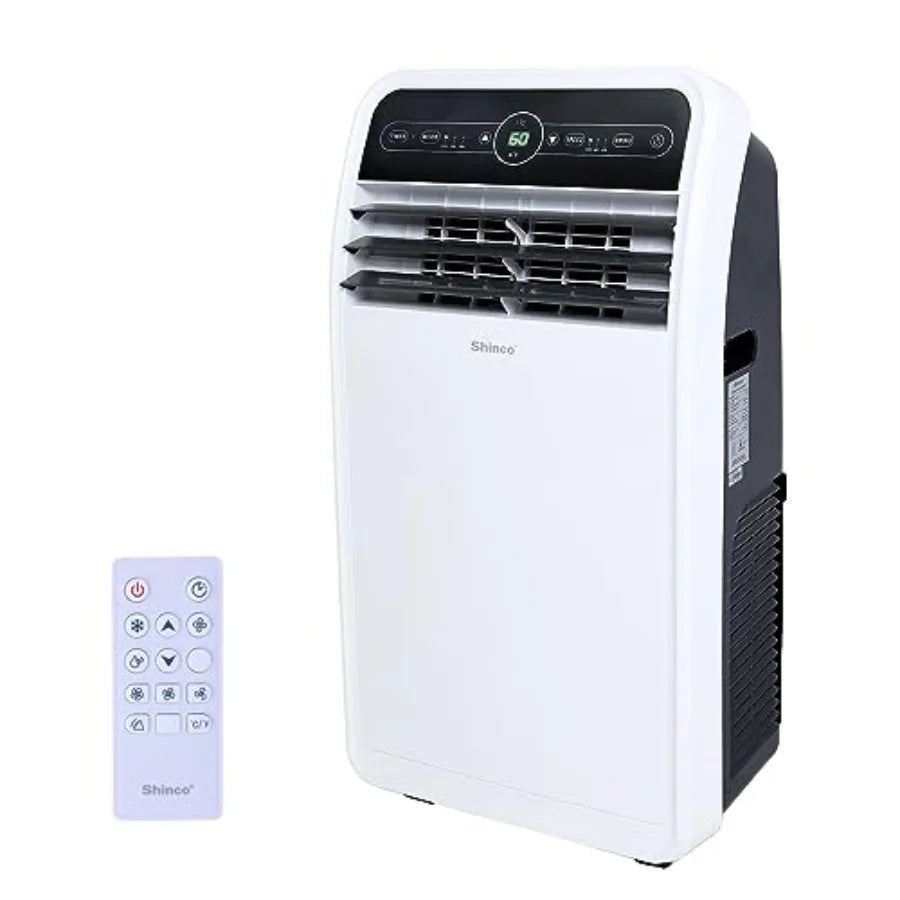 Portable air conditioner for rooms up to 450 sq.ft, plastic housing, white, 12, 000 BTU cooling capacity with dehumidifier and