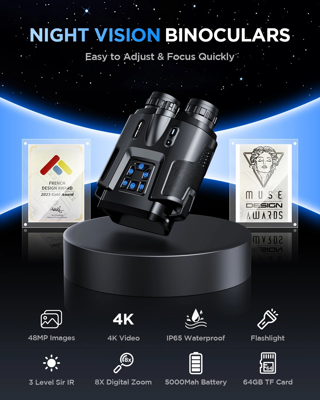 Letcmoi 4K Night Vision Binoculars With Tactical Light For Hunting