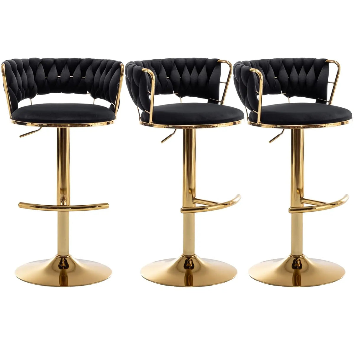 Adjustable Velvet Counter Height Bar Stool Set 3 Low Back 360° Swivel Kitchen Island Pub Chair , Custom