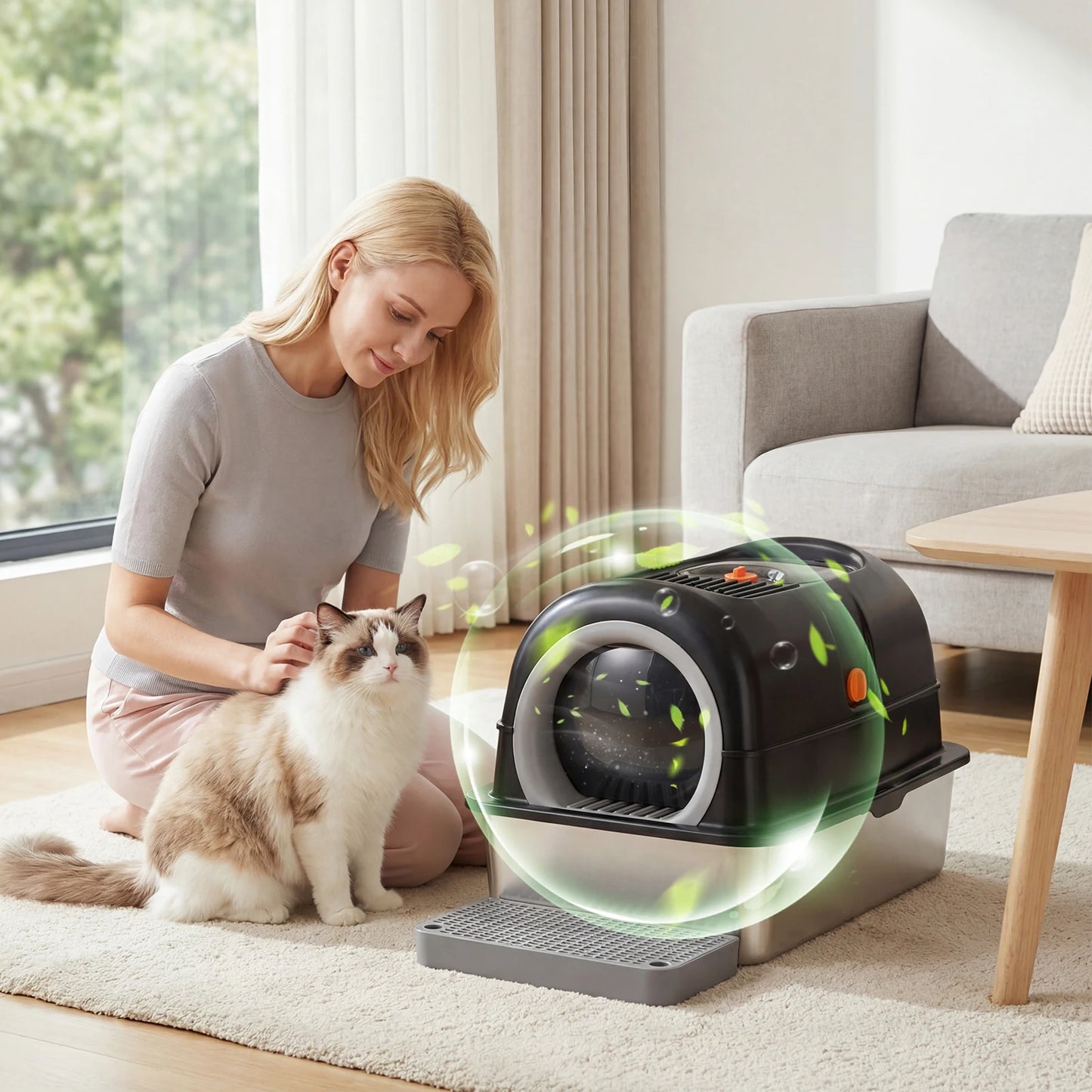 Stainless Steel Fully Enclosed Cat Litter Box With Safe Entry