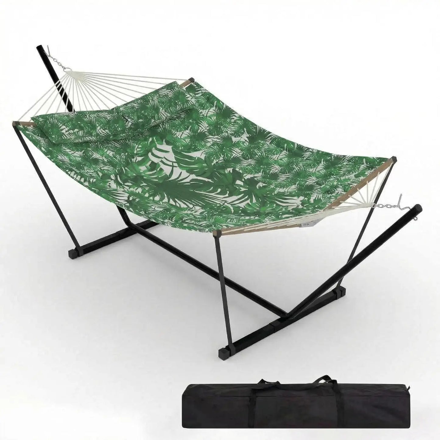 Heavy Duty Double Hammock With Stand Pillow 450lbs Capacity