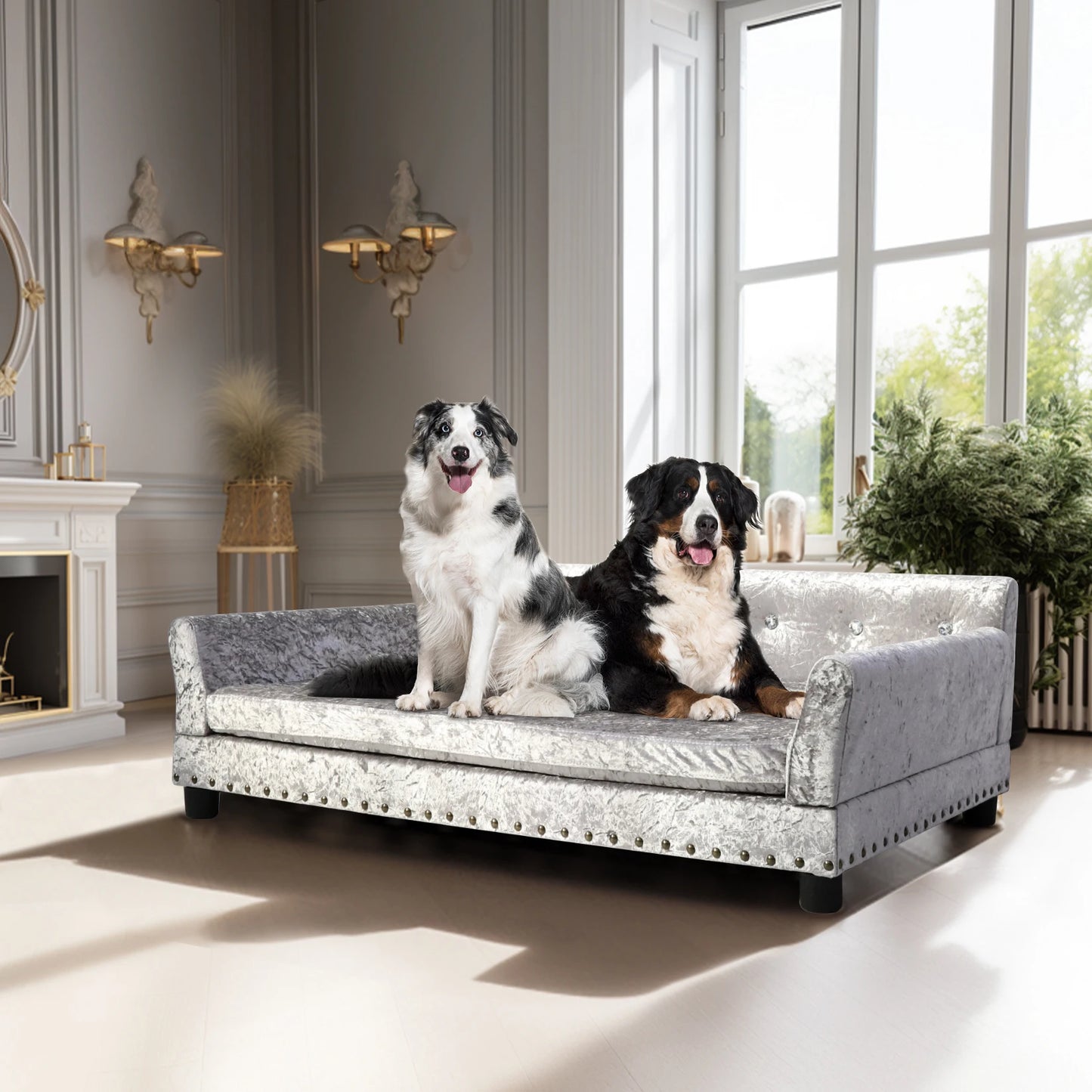 BINGOPAW Dutch Velvet Dog Bed Sofa With Solid Wood Legs