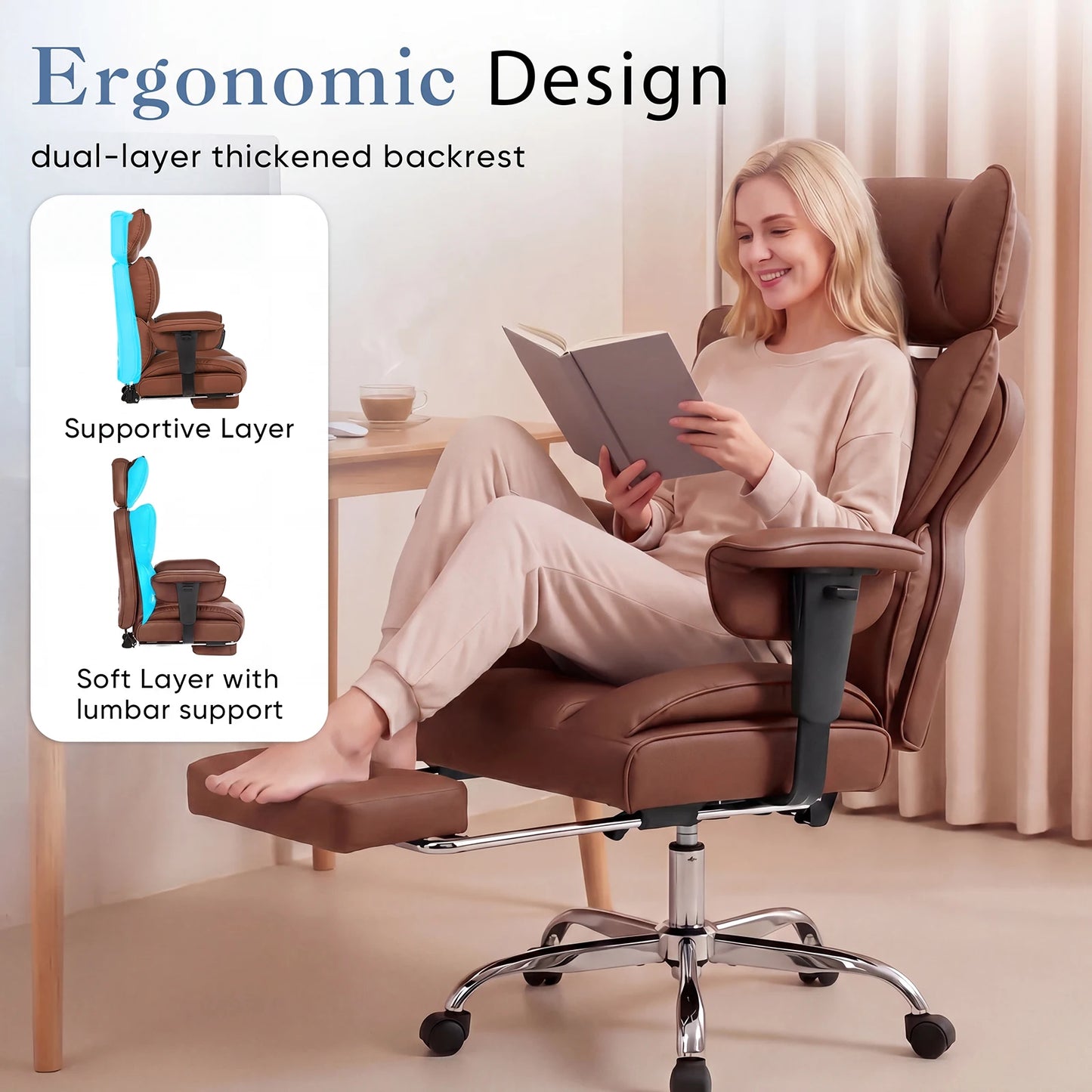 JHK Ergonomic Adjustable Armrests Gaming Chair With Pocket Leather