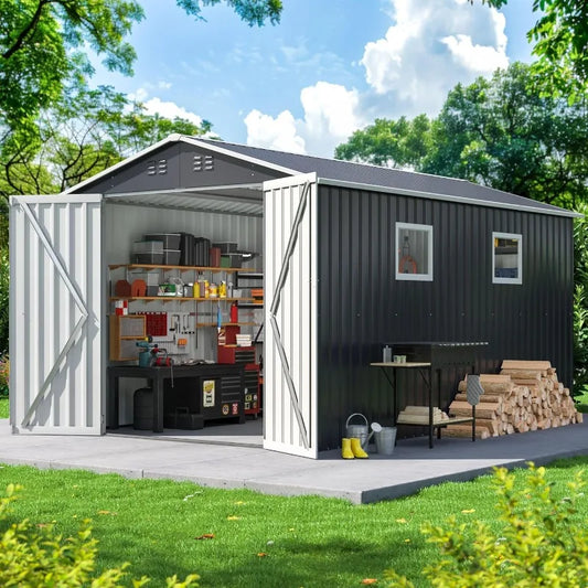 DAUSOLA Outdoor Storage Shed Metal Tool Shed With Lockable Doors