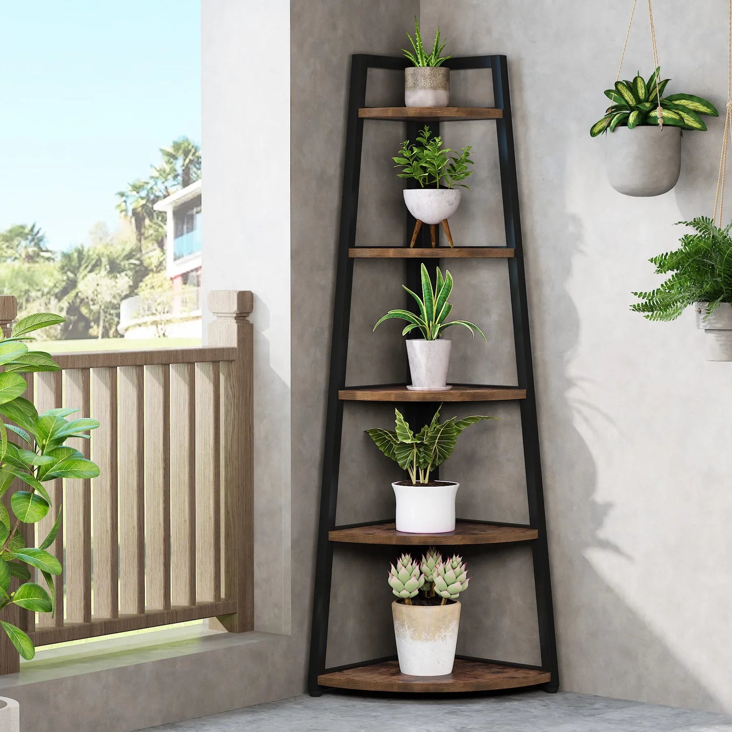 Tribesigns 5 Tier Corner Wood Bookshelf Organizer For Home