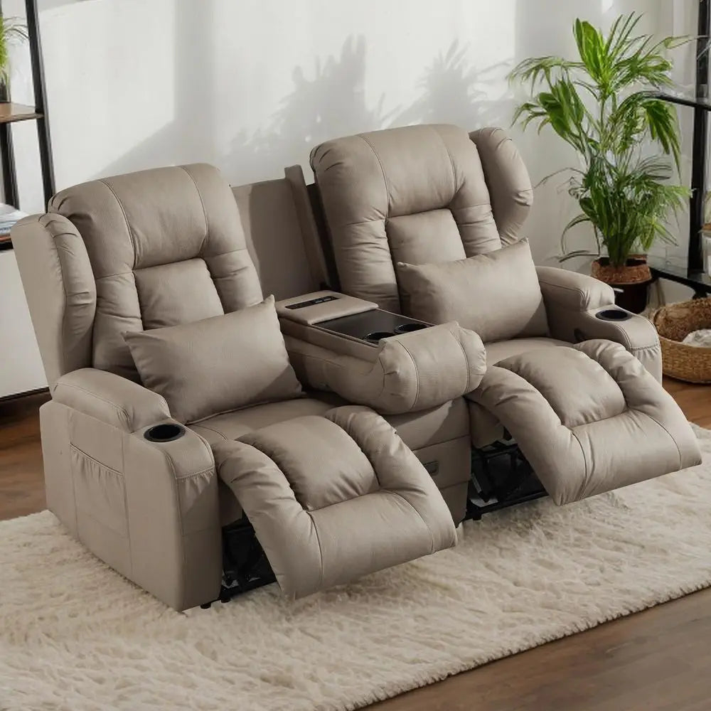 68 RV Loveseat Recliner Sofa, Manual Reclining Loveseat 6 Wall Hugger Recliners with FlipDown Console, USB, Outlet, Cup Holders