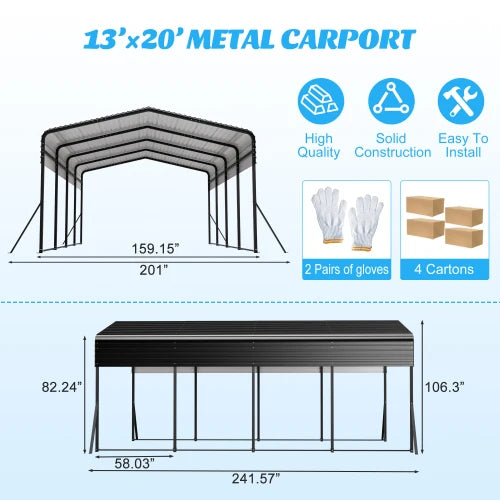 Metal Carport,Garage with Upgraded Triangle Reinforced Frame&4 Poles,Galvanized Steel Hardtop Roof