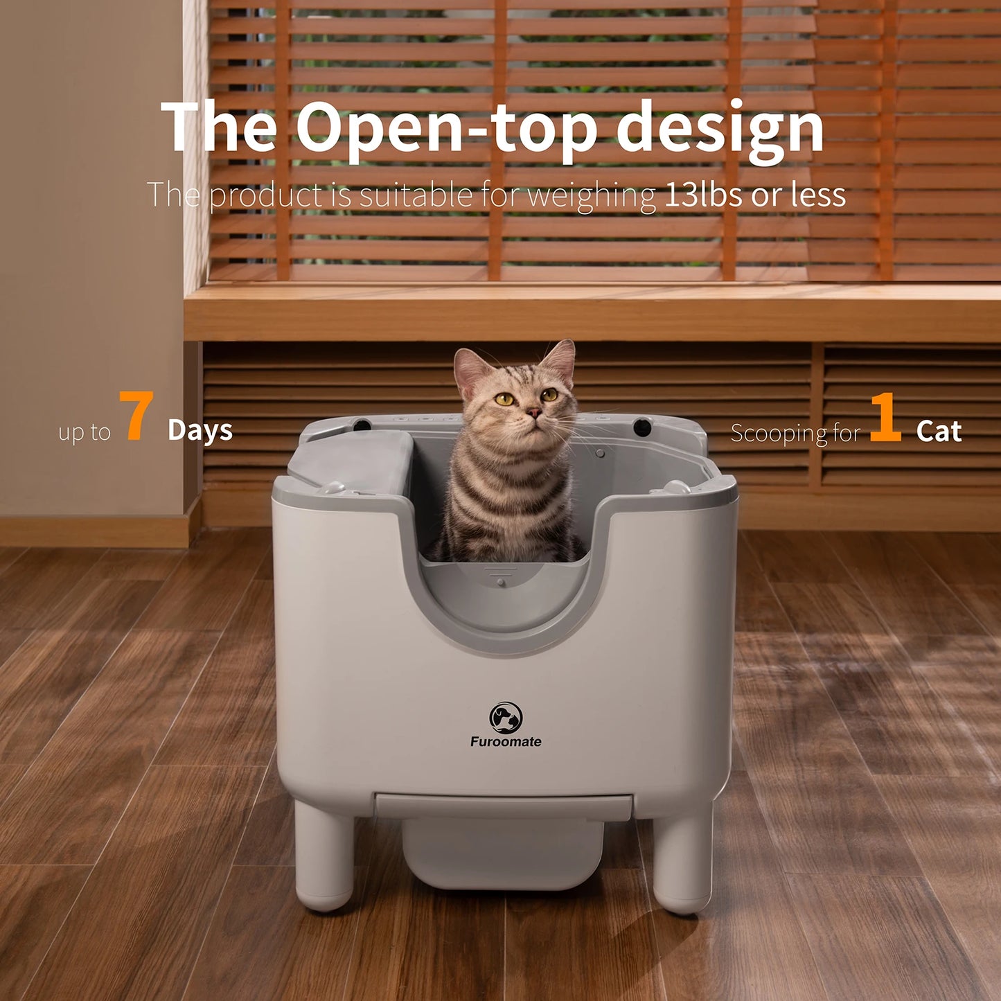 Furoomate F6 Self Cleaning OpenTop Cat Litter Box Odor Control